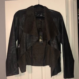 Black leather cardigan